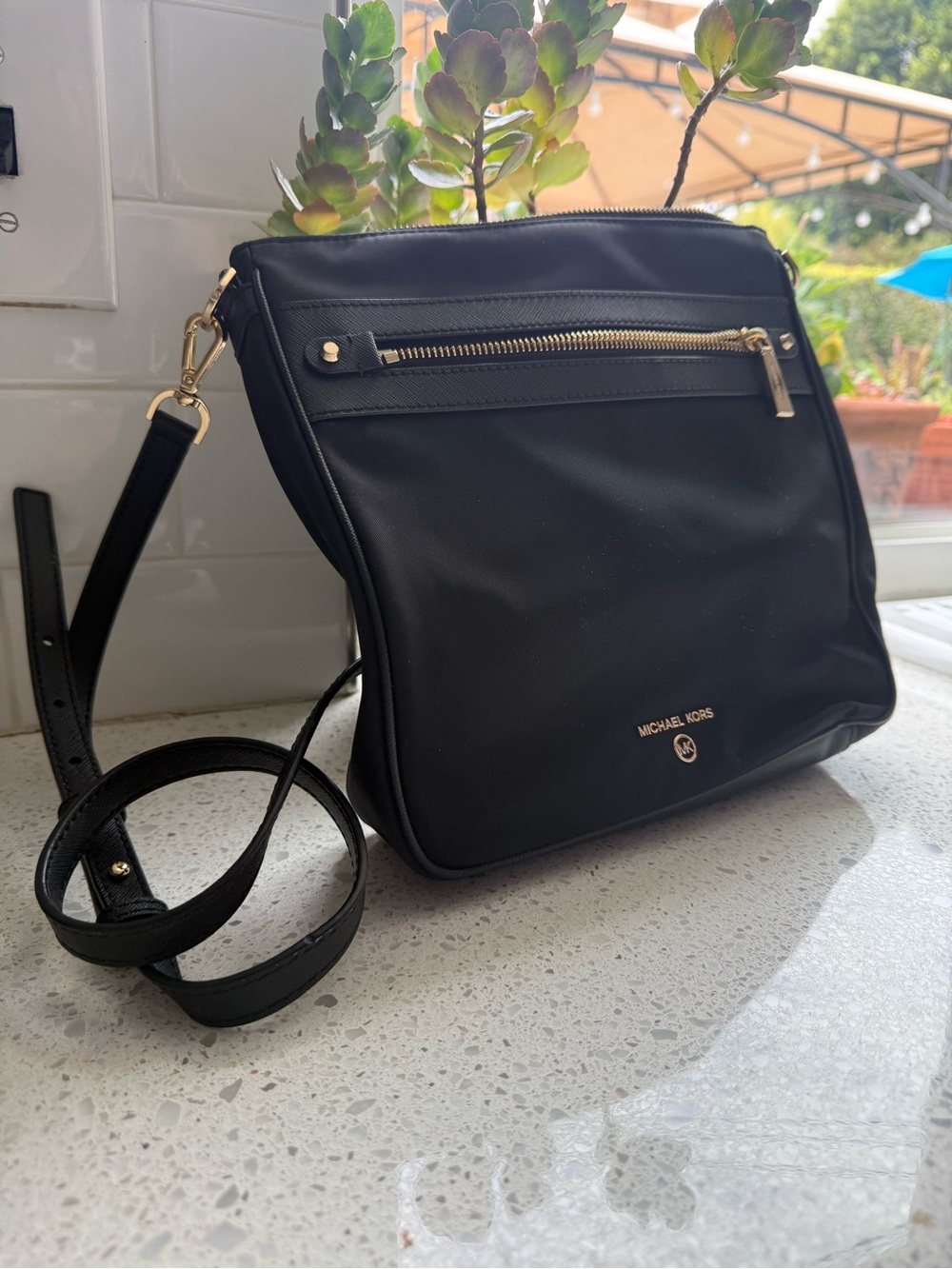 Michael Kors Black Crossbody with Gold Hardware Accent